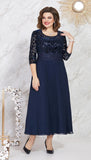 Women's Lace Chiffon 2-5XL Fashion Designer Long Dresses (Plus Size)-Women's Fashion Designer Plus Size Dresses-navy blue-2-Women&#x27;s fashion designer plus size clothes