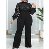Women's Lace Flare 2-3XL Fashion Designer Jumpsuits (Plus Size)-Women's Fashion Designer Rompers / Jumpsuits-black-Women&#x27;s fashion designer plus size clothes