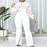 Women's Lace Flare 2-3XL Fashion Designer Jumpsuits (Plus Size)-Women's Fashion Designer Rompers / Jumpsuits-White-Women&#x27;s fashion designer plus size clothes