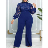 Women's Lace Flare 2-3XL Fashion Designer Jumpsuits (Plus Size)-Women's Fashion Designer Rompers / Jumpsuits-Blue-Women&#x27;s fashion designer plus size clothes
