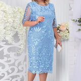 Women's Lace Floral Elegant Bodycon Fashion Designer Midi Dresses (Plus Size)