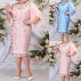 Women's Lace Overlay 3-5XL Fashion Designer Midi Dresses (Plus Size)