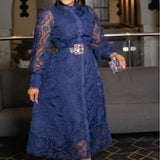 Women's Lace Overlay Fashion Designer Long Dresses (Plus Size)