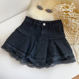 Women's Lace S-XL Fashion Designer Denim Mini Skirts (Short)-Women's Fashion Designer Skirts-Black-Women&#x27;s fashion designer plus size clothes