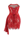 Women's Lace Strapless Fashion Designer Mini Dresses (Short)