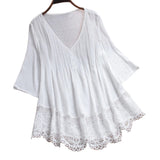 Women's Lace Trim Blouse V Neck Fashion Designer T-Shirts (Plus Size)