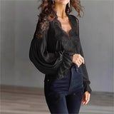 Women's Lace Trim Blouses Fashion Designer S-XL Long-Sleeve Tops-Women's Fashion Designer Long-Sleeve Tops-International Women's Clothing