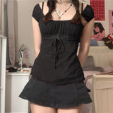 Women's Lace Trim Corset Tops Fashion Designer S-XL T-Shirts