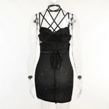Women's Lace Up Bodycon Sequins Fashion Designer Dresses (Short)-Women's Fashion Designer Dresses