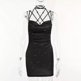 Women's Lace Up Bodycon Sequins Fashion Designer Dresses (Short)-Women's Fashion Designer Dresses