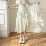 Women's Lace-Up Vintage Retro Floral Fashion Designer Skirts (Midi)-Women's Fashion Designer Skirts-International Women's Clothing