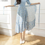 Women's Lace-Up Vintage Retro Floral Fashion Designer Skirts (Midi)-Women's Fashion Designer Skirts-International Women's Clothing