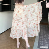 Women's Lace-Up Vintage Retro Floral Fashion Designer Skirts (Midi)-Women's Fashion Designer Skirts-International Women's Clothing