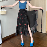 Women's Lace-Up Vintage Retro Floral Fashion Designer Skirts (Midi)-Women's Fashion Designer Skirts-International Women's Clothing
