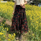 Women's Lace-Up Vintage Retro Floral Fashion Designer Skirts (Midi)-Women's Fashion Designer Skirts-International Women's Clothing