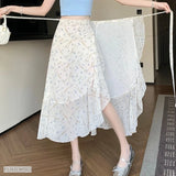 Women's Lace-Up Vintage Retro Floral Fashion Designer Skirts (Midi)-Women's Fashion Designer Skirts-International Women's Clothing