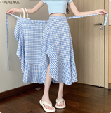 Women's Lace-Up Vintage Retro Floral Fashion Designer Skirts (Midi)-Women's Fashion Designer Skirts-International Women's Clothing