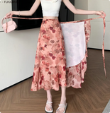Women's Lace-Up Vintage Retro Floral Fashion Designer Skirts (Midi)-Women's Fashion Designer Skirts-International Women's Clothing