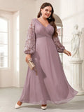 Women's Lantern A-Line 1-5XL Fashion Designer Long Dresses (Plus Size)-