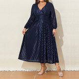 Women's Lantern Long Sleeved 2-5XL Fashion Designer Midi Dresses (Plus Size)
