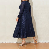 Women's Lantern Long Sleeved 2-5XL Fashion Designer Midi Dresses (Plus Size)