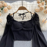 Women's Lantern Sleeve Off Shoulder Fashion Designer Long-Sleeve Tops-Women's Fashion Designer Long-Sleeve Tops