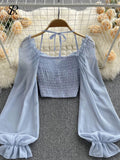 Women's Lantern Sleeve Off Shoulder Fashion Designer Long-Sleeve Tops-Women's Fashion Designer Long-Sleeve Tops