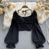 Women's Lantern Sleeve Off Shoulder Fashion Designer Long-Sleeve Tops-Women's Fashion Designer Long-Sleeve Tops