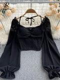 Women's Lantern Sleeve Off Shoulder Fashion Designer Long-Sleeve Tops-Women's Fashion Designer Long-Sleeve Tops