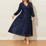 Women's Lantern Sleeved 2-4XL Fashion Designer Long Dresses (Plus Size)