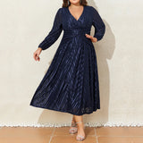 Women's Lantern Sleeved 2-4XL Fashion Designer Long Dresses (Plus Size)