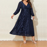 Women's Lantern Sleeved 2-4XL Fashion Designer Long Dresses (Plus Size)