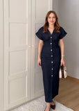 Women's Lapel XS-L Denim Button Fashion Designer Dresses (Midi)
