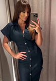 Women's Lapel XS-L Denim Button Fashion Designer Dresses (Midi)