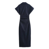 Women's Lapel XS-L Denim Button Fashion Designer Dresses (Midi)