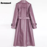Women's Leather Nerazzurri Purple Designer Trench Coats (Plus Size)