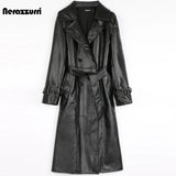 Women's Leather Nerazzurri Purple Designer Trench Coats (Plus Size)