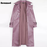 Women's Leather Nerazzurri Purple Designer Trench Coats (Plus Size)