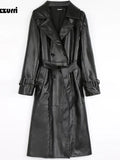 Women's Leather Nerazzurri Purple Designer Trench Coats (Plus Size)