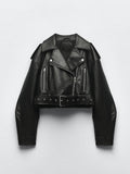 Women's Leather PU Cropped Fashion Designer Stylish Jackets