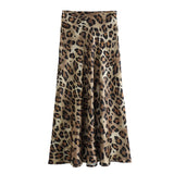 Women's Leopard High Waist Print Fashion Designer Skirts (Long)