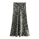 Women's Leopard High Waist Print Fashion Designer Skirts (Long)