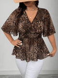 Women's Leopard Print Blouse 1-5XL Fashion Designer T-Shirts (Plus Size)-Women's Tops Fashion Designer Plus Size T-Shirts / Blouses-International Women's Clothing
