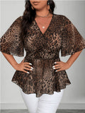 Women's Leopard Print Blouse 1-5XL Fashion Designer T-Shirts (Plus Size)-Women's Tops Fashion Designer Plus Size T-Shirts / Blouses-International Women's Clothing