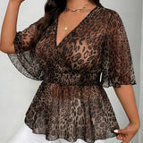 Women's Leopard Print Blouse 1-5XL Fashion Designer T-Shirts (Plus Size)-Women's Tops Fashion Designer Plus Size T-Shirts / Blouses-International Women's Clothing