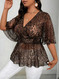 Women's Leopard Print Blouse 1-5XL Fashion Designer T-Shirts (Plus Size)-Women's Tops Fashion Designer Plus Size T-Shirts / Blouses-International Women's Clothing