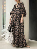 Women's Leopard Print Fashion Designer High Waist Long Dresses (Plus Size)