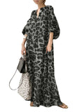 Women's Leopard Print Fashion Designer High Waist Long Dresses (Plus Size)