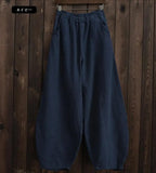 Women's Linen Fashion Designer Cotton 2-5XL Pants (Plus Size)-Women's Fashion Designer Plus Size Leggings / Pants-Navy blue-Women&#x27;s fashion designer plus size clothes