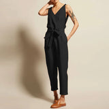 Women's Linen Cotton Fashion Designer 2-5XL Rompers (Plus Size)-Women's Plus Size Fashion Designer Rompers / Jumpsuits-International Women's Clothing
